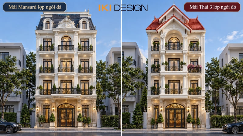 Mẫu nhà phố tân cổ điển 5 tầng mái Mansard và mái Thái
