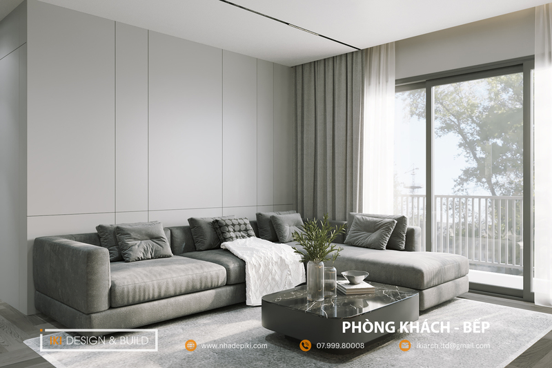 Phòng khách căn hộ CT2 VCN Nha Trang do IKI Design thực hiện