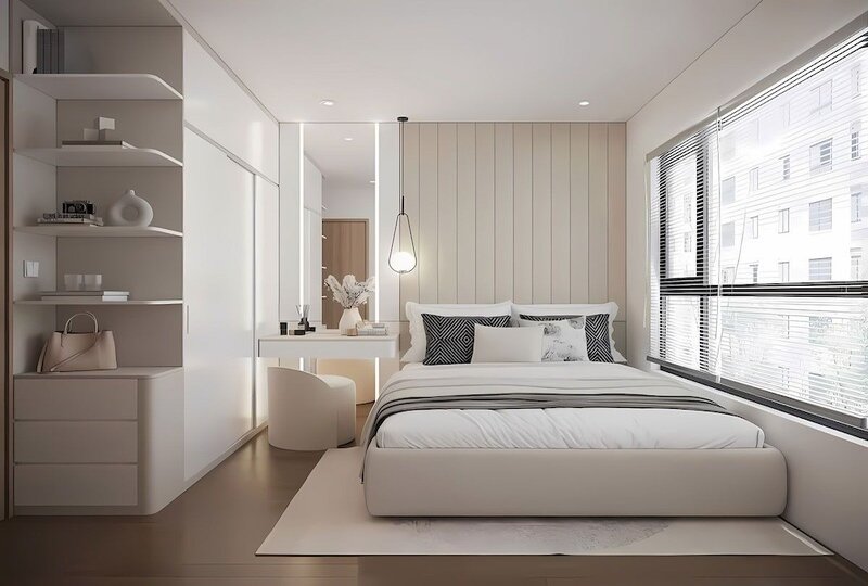 Căn hộ 55m2 tối ưu lưu trữ bằng tủ kịch trần