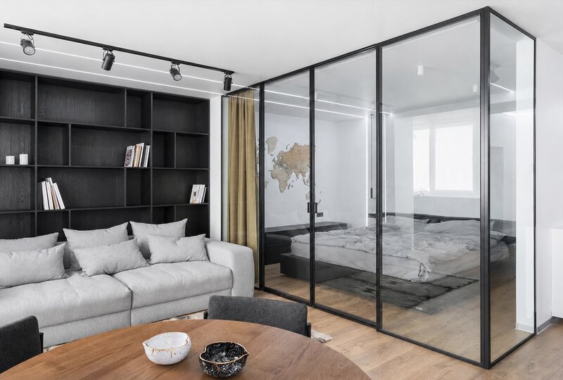 Cửa trượt ngăn phòng ngủ căn hộ 55m2