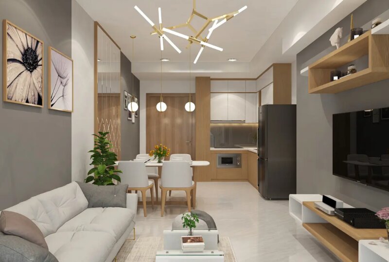 Thiết kế nội thất chung cư 55m2 2 phòng ngủ