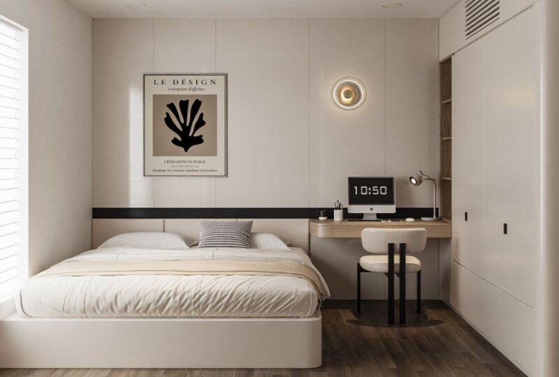 Phòng ngủ nhỏ căn hộ 55m2 2 phòng ngủ kết hợp phòng làm việc
