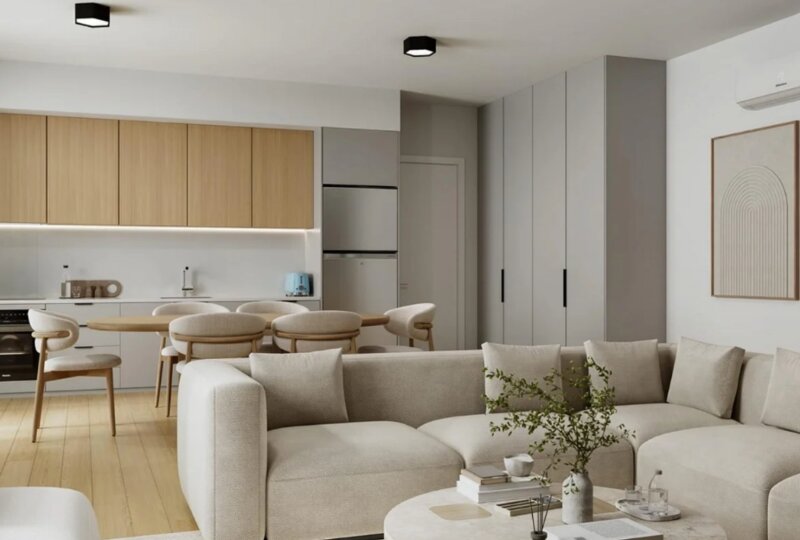 Nội thất chung cư 55m2 phong cách hiện đại tận dụng gam màu trung tính để mở rộng thị giác