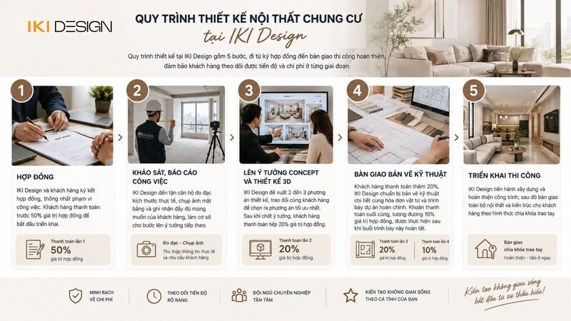 Quy trình 5 bước thiết kế nội thất chung cư 60m2 tại IKI Design