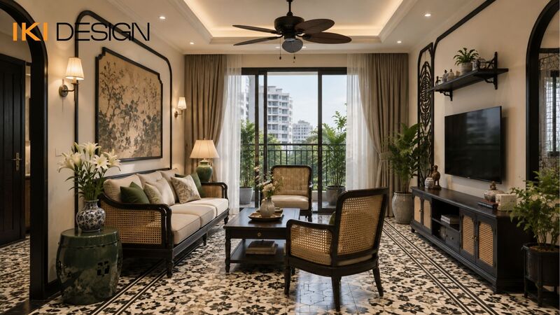 Thiết kế nội thất chung cư 80m2 phong cách Indochine