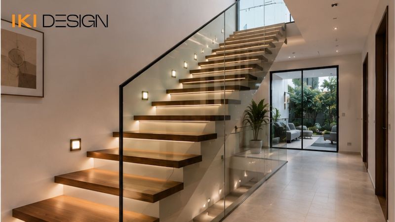 Cầu thang kính Duplex phong cách hiện đại Cầu thang kính Duplex phong cách hiện đại