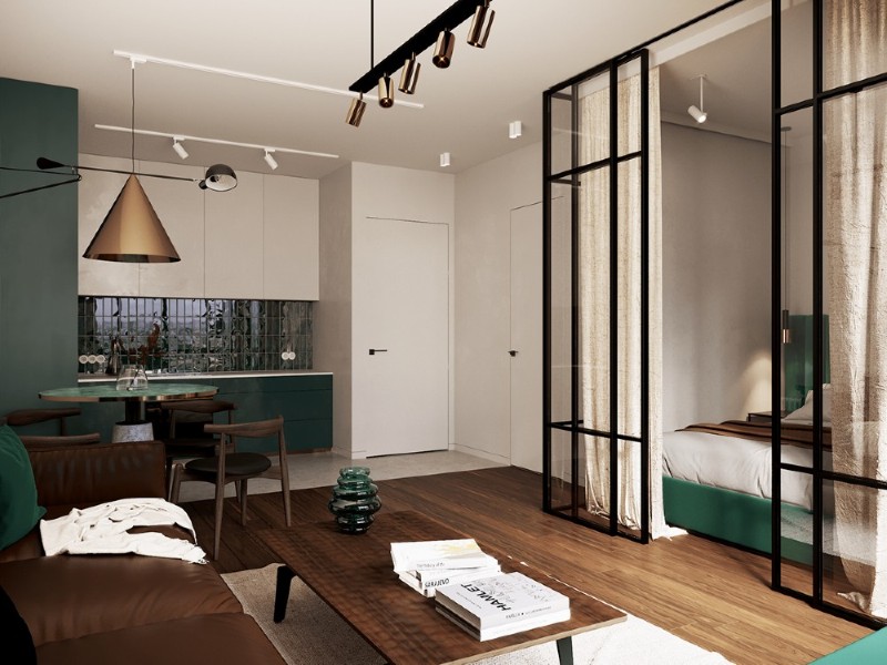 Mẫu thiết kế căn hộ 35m2 theo phong cách phân chia không gian