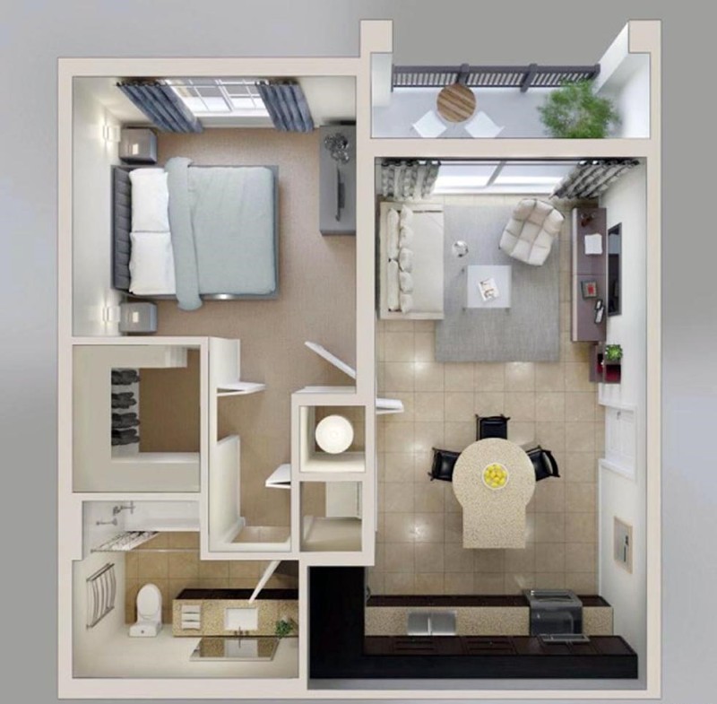 Thiết kế căn hộ studio 35m2 theo từng khu vực
