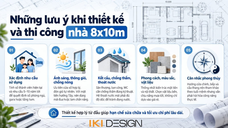 Những lưu ý khi thiết kế và thi công nhà 8x10m