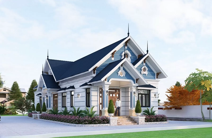 Thiết kế nhà mặt tiền 8m sâu 10m phong cách mái Nhật – mái Thái