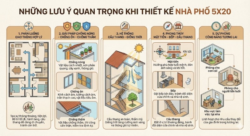 Những lưu ý quan trọng khi thiết kế nhà phố 5x20