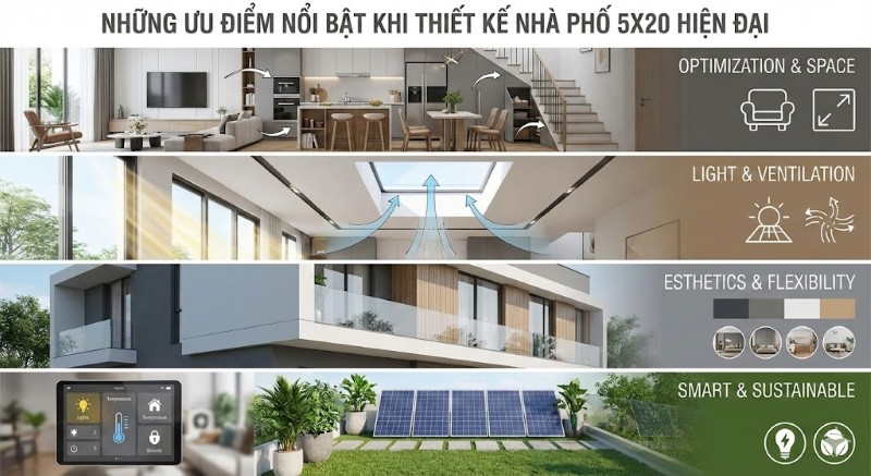 Những ưu điểm nổi bật khi thiết kế nhà phố 5x20 hiện đại