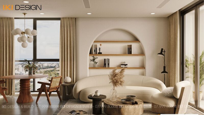 Phòng khách dự án căn hộ H's Apartment do IKI Design thiết kế và thi công 