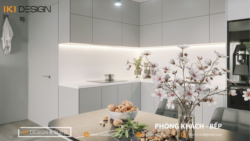 Phòng bếp căn hộ CT2 VCN do IKI Design thiết kế và thi công 
