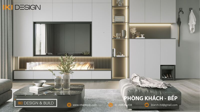 Phòng khách căn hộ CT2 VCN do IKI Design thiết kế và thi công 