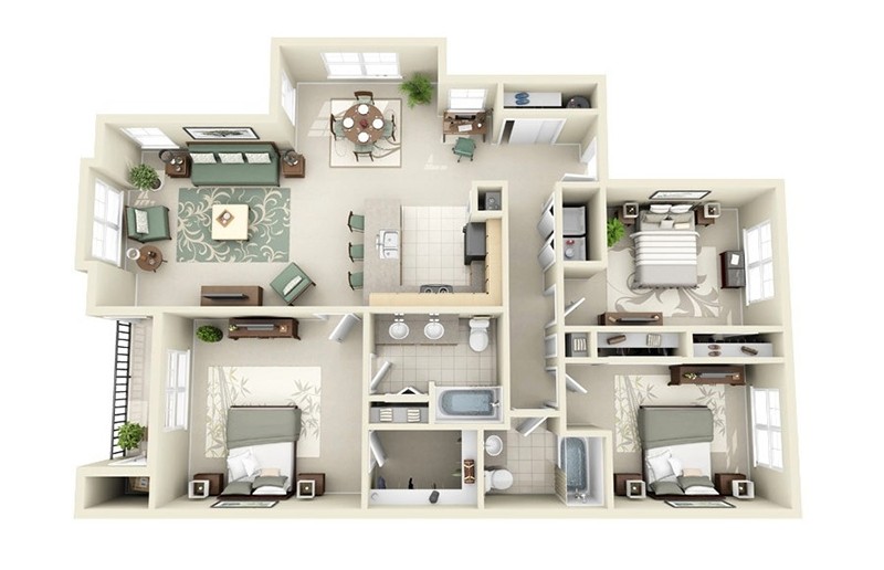 Mẫu thiết kế nội thất chung cư 3 phòng ngủ diện tích trên 110m2