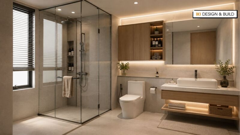 Mẫu phòng tắm phân khu khô ướt bằng vách kính cường lực