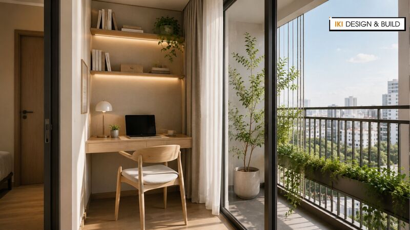 Góc làm việc nhỏ tận dụng ban công