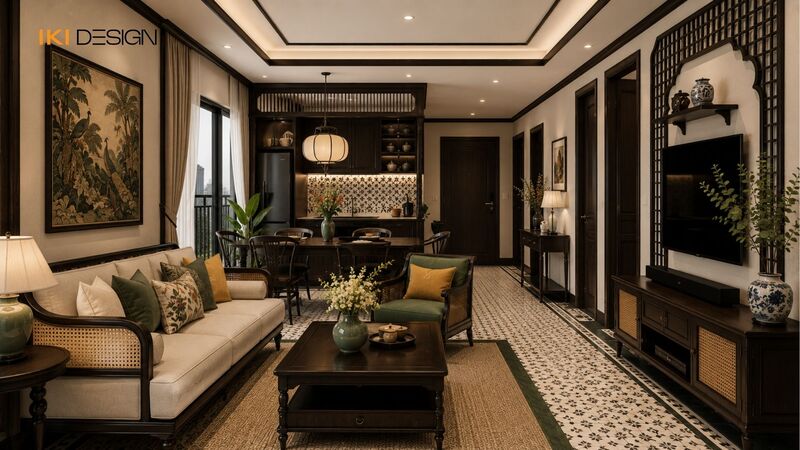 Nội thất chung cư 70m² theo phong cách Indochine