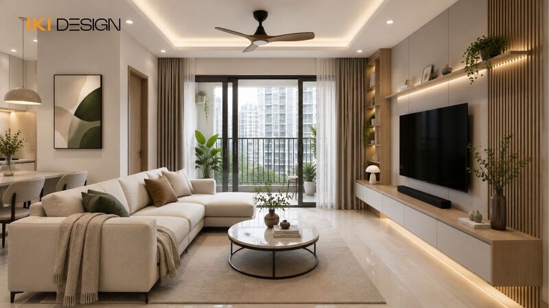 Phòng khách chung cư 70m²
