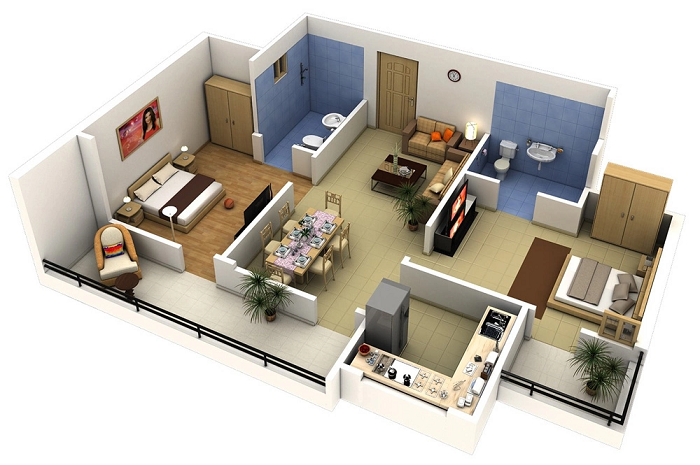 Thiết kế chung cư tân cổ điển 2 phòng ngủ