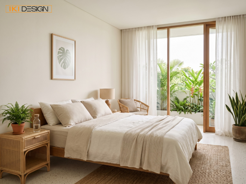 Phòng ngủ Tropical sử dụng vật liệu tự nhiên và cây xanh lọc khí, mang đến không gian nghỉ ngơi yên bình, thư thái. Phòng ngủ Tropical sử dụng vật liệu tự nhiên và cây xanh lọc khí, mang đến không gian nghỉ ngơi yên bình, thư thái.