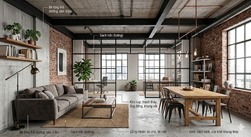 Vật liệu sử dụng trong phong cách nội thất Urban