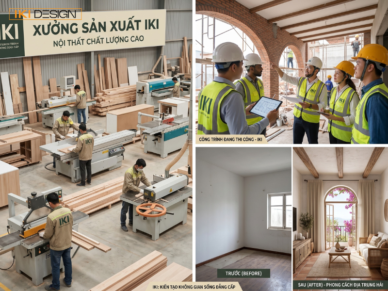 IKI Design sở hữu xưởng trực tiếp và kinh nghiệm dày dặn giúp Quý khách kiến tạo không gian Địa Trung Hải bền đẹp