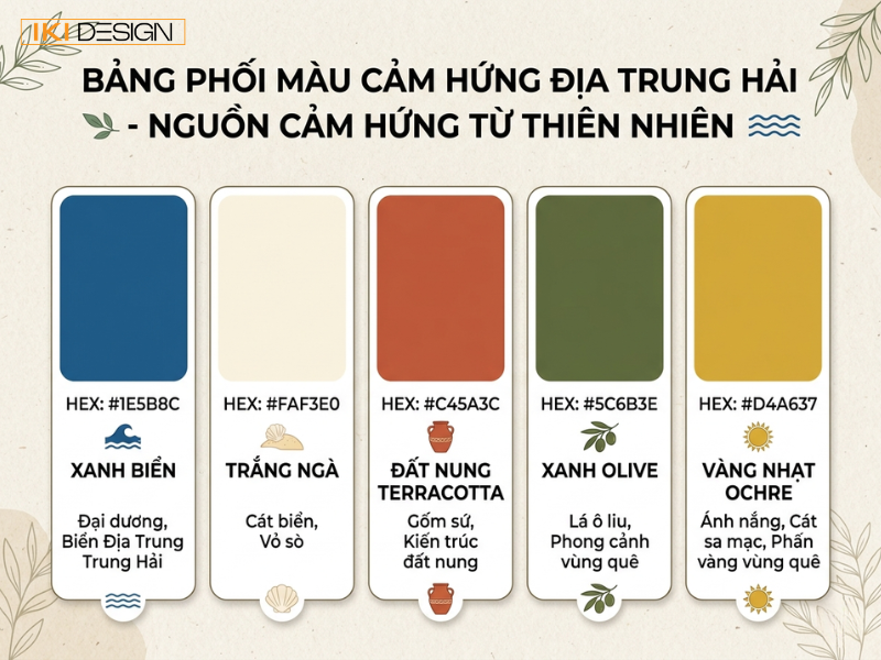 Bảng màu tự nhiên giúp bạn mang hơi thở đại dương vào không gian Địa Trung Hải đầy phóng khoáng