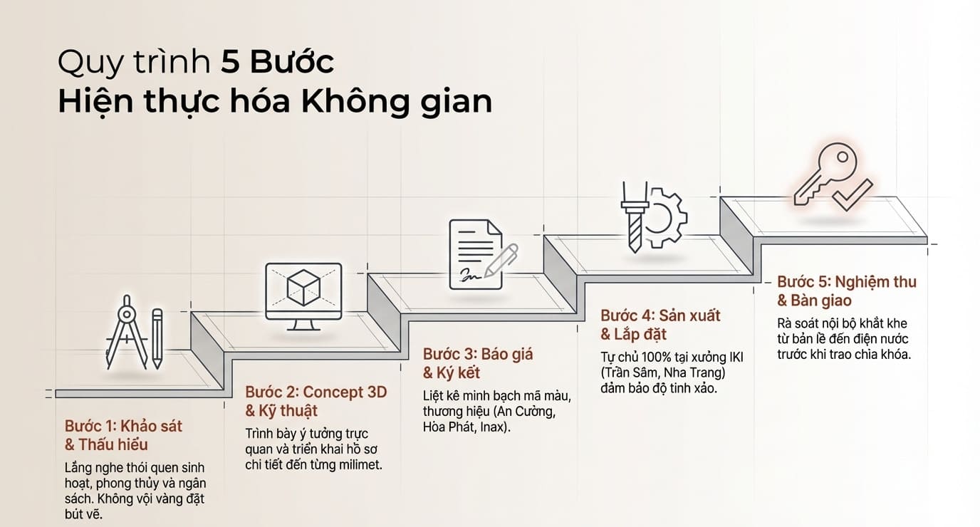Quy trình 5 bước hiện thực hóa nội thất hiện đại chuyên nghiệp tại IKI Design Quy trình 5 bước hiện thực hóa nội thất hiện đại chuyên nghiệp tại IKI Design