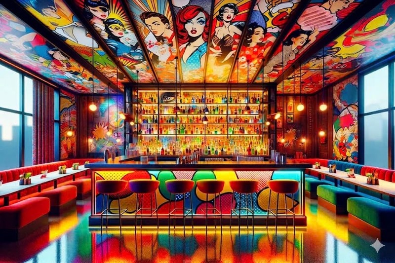 Phong cách Pop Art trong thiết kế khai thác tối đa từ trần cho đến sàn nhà Phong cách Pop Art trong thiết kế khai thác tối đa từ trần cho đến sàn nhà