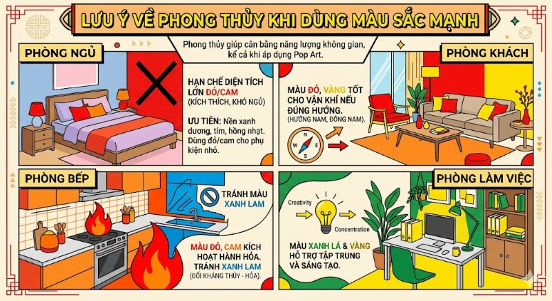 Lưu ý về phong thủy khi dùng màu sắc trong phong cách Pop Art