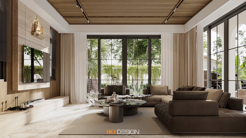 Phòng khách Sofies Villa dự án biệt thự phong cách đương đại từ IKI Design