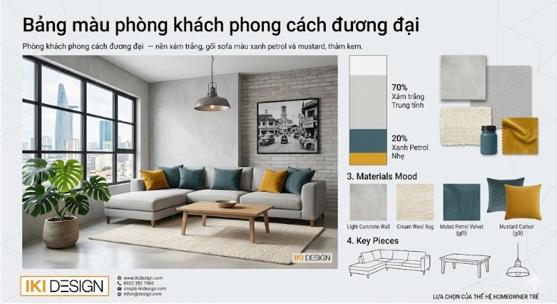 Nội thất phong cách đương đại xây dựng không gian trên nền gam màu trung tính