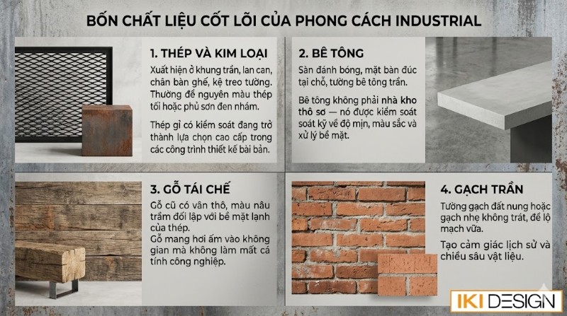 4 loại chất liệu tạo nên bản sắc của phong cách industrial