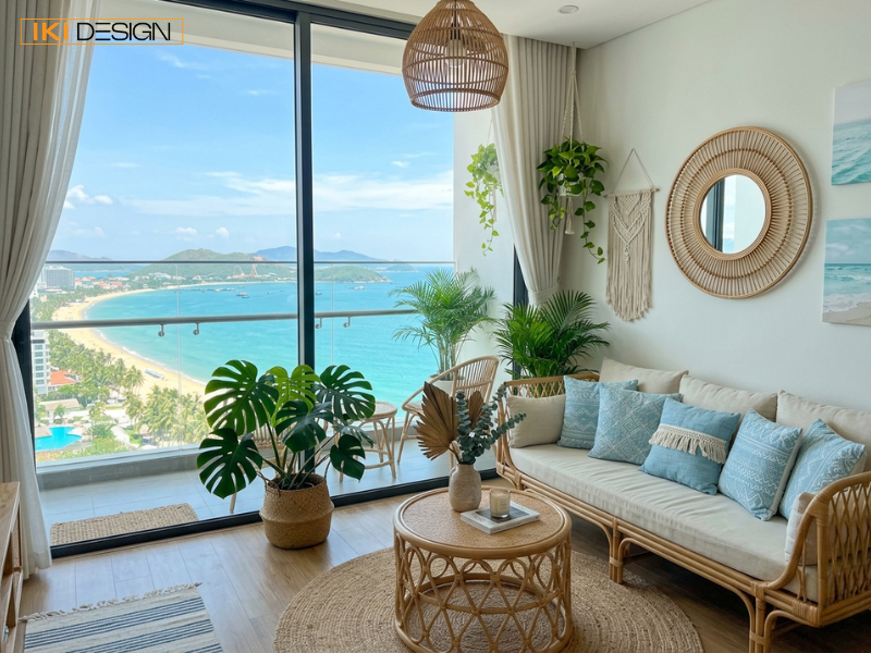 Coastal Boho kết hợp sắc biển và vật liệu tự nhiên, kiến tạo không gian sống phóng khoáng, thư thái