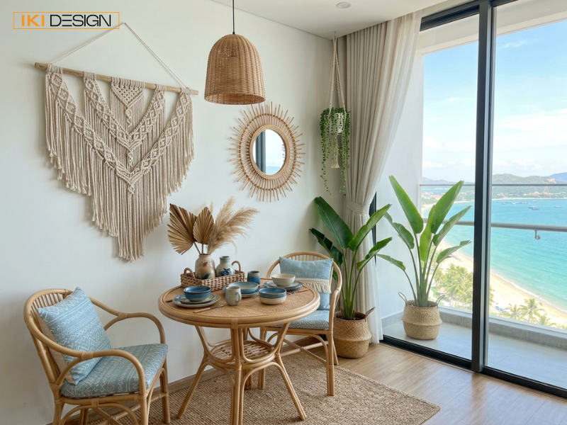 IKI Design kiến tạo góc Coastal Boho ven biển với mây tre và macramé, mang lại không gian sống đầy phóng khoáng