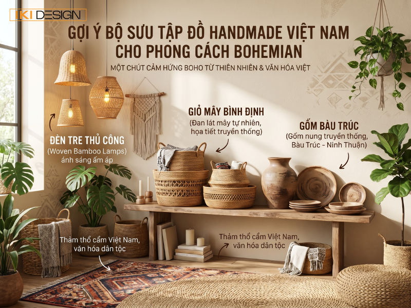 Đồ handmade mây tre và gốm sứ Việt Nam mang đến vẻ đẹp độc bản, đậm chất cá tính cho phong cách nội thất Bohemian