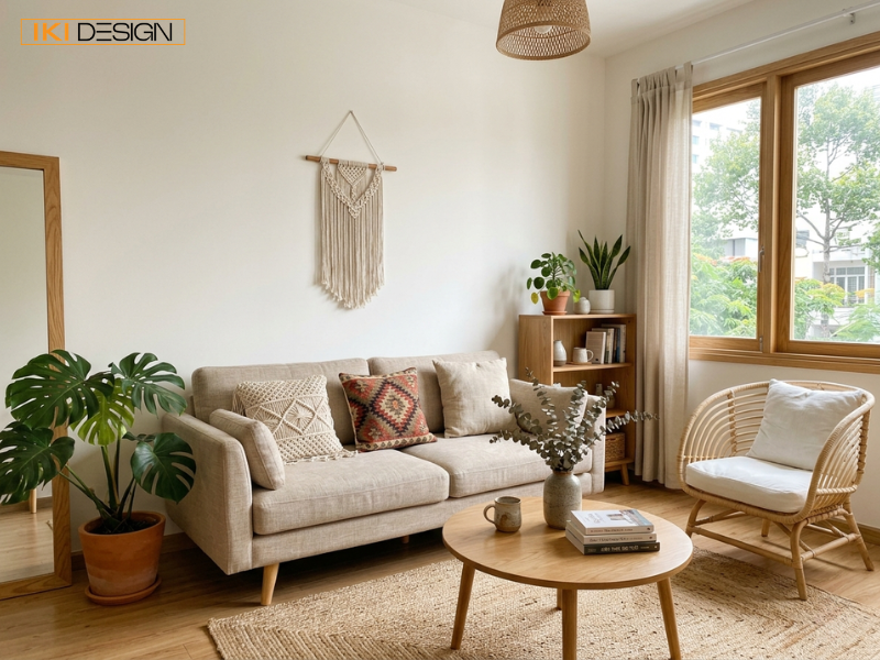 Phong cách Modern Boho kết hợp sự tinh gọn Scandinavian và tinh thần tự do, lý tưởng cho không gian căn hộ đô thị