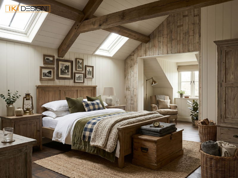 Hiên nhà Farmhouse mộc mạc với dầm gỗ, nội thất mộc và view thung lũng xanh mướt từ IKI DESIGN