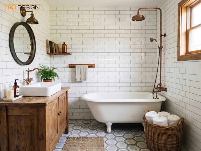 Hiên nhà Farmhouse mộc mạc với dầm gỗ, nội thất mộc và view thung lũng xanh mướt từ IKI DESIGN