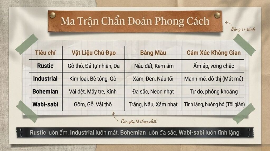 So sánh phong cách Rustic với các phong cách tương tự So sánh phong cách Rustic với các phong cách tương tự