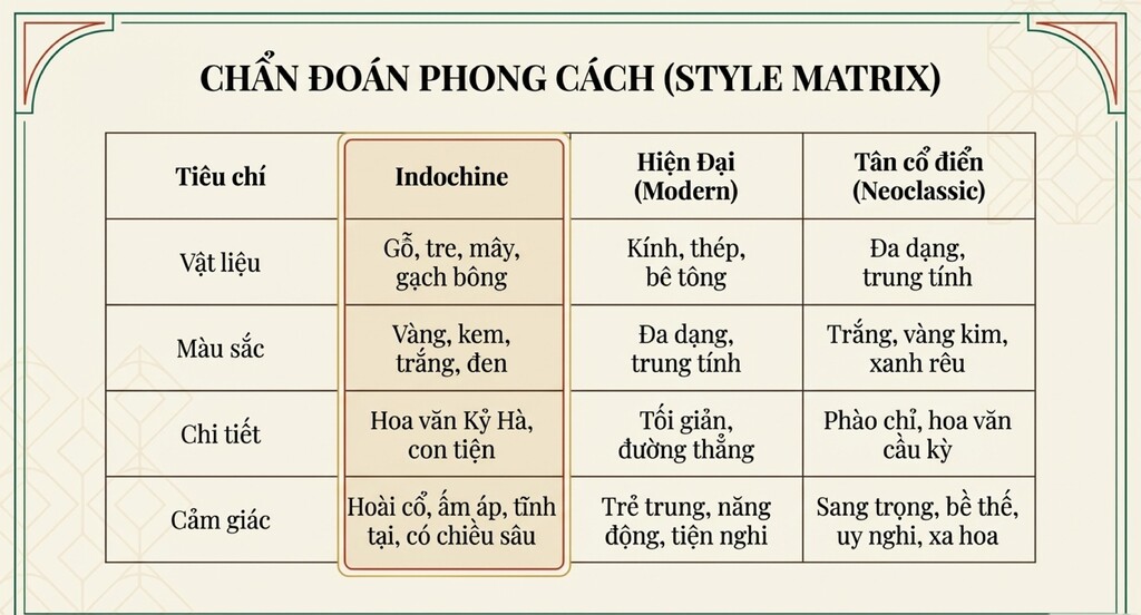 So sánh phong cách thiết kế Indochine với phong cách Hiện đại và Tân cổ điển