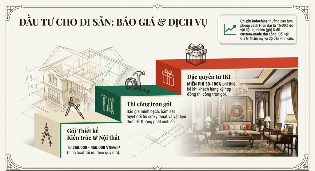 Báo giá thiết kế & thi công nội thất phong cách thiết kế Indochine trọn gói tại IKI Design