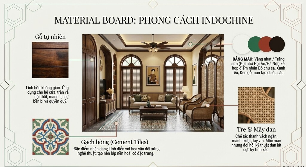 Chất liệu trong phong cách thiết kế indochine