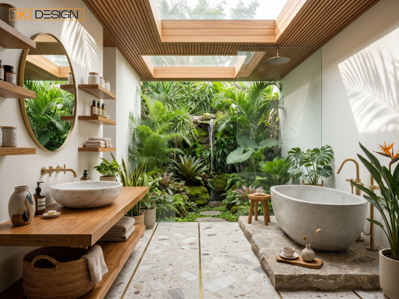 Phòng tắm Tropical của IKI DESIGN nổi bật với bồn tắm đá, trần kính đón nắng và không gian xanh mát đầy thư thái Phòng tắm Tropical của IKI DESIGN nổi bật với bồn tắm đá, trần kính đón nắng và không gian xanh mát đầy thư thái