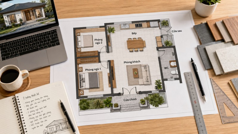 Một số kinh nghiệm khi thiết kế bản vẽ nhà cấp 4 đơn giản 2 phòng ngủ Một số kinh nghiệm khi thiết kế bản vẽ nhà cấp 4 đơn giản 2 phòng ngủ
