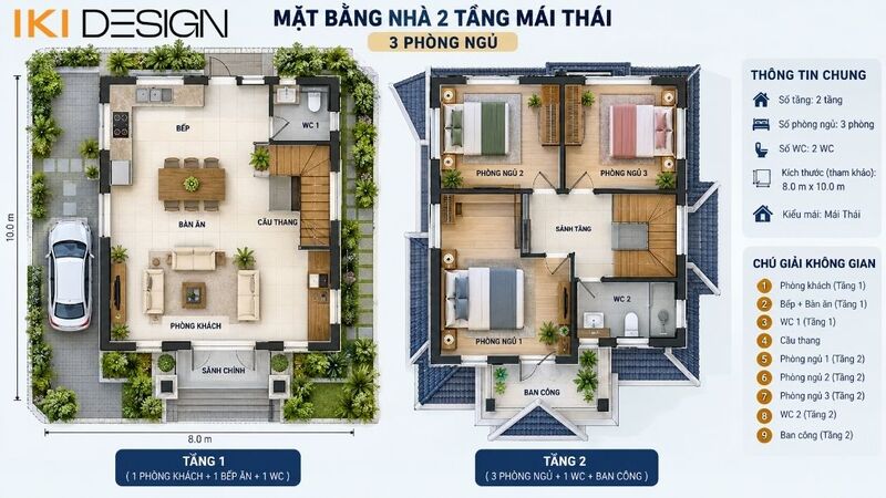 Mẫu nhà 2 tầng mái Thái 3 phòng ngủ Mẫu nhà 2 tầng mái Thái 3 phòng ngủ