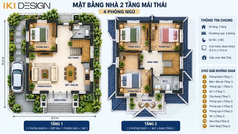 Mẫu nhà 2 tầng mái Thái 4 phòng ngủ Mẫu nhà 2 tầng mái Thái 4 phòng ngủ