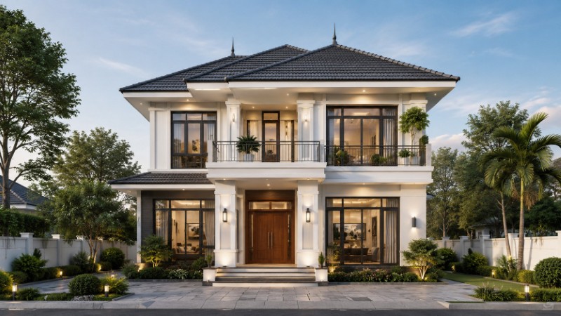 Mẫu nhà 2 tầng mái Thái phong cách hiện đại Mẫu nhà 2 tầng mái Thái phong cách hiện đại
